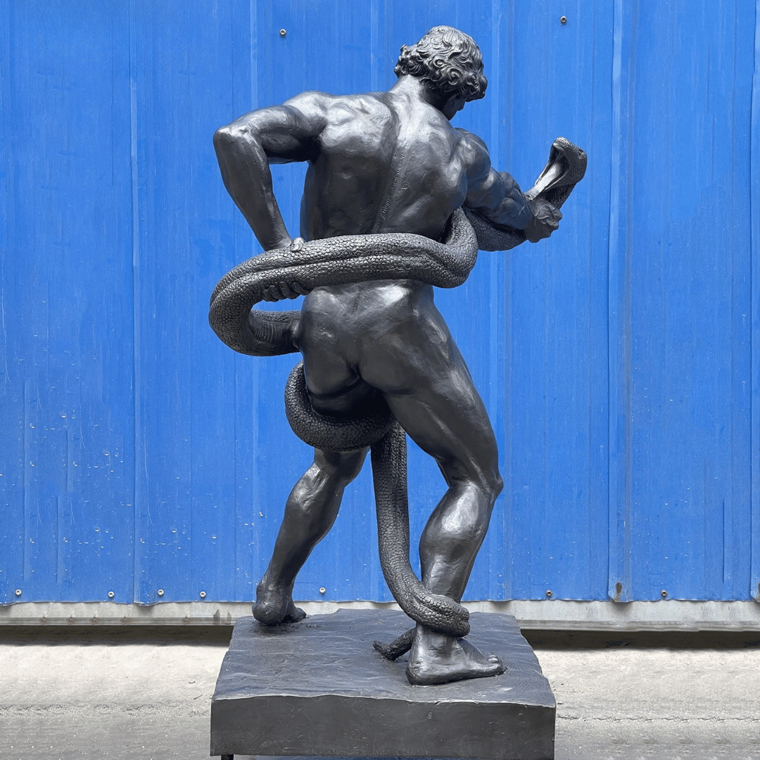 THE WRESTLER | Greek Warrior and Serpent Bronze Sculpture