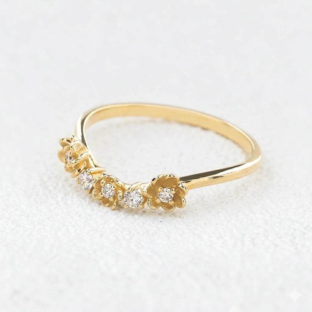 Flora’s Arc | Curved Diamond Flower Wedding Band