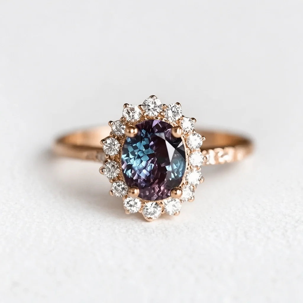 Celine's Deep | Oval Mystical Blue Alexandrite Engagement Ring