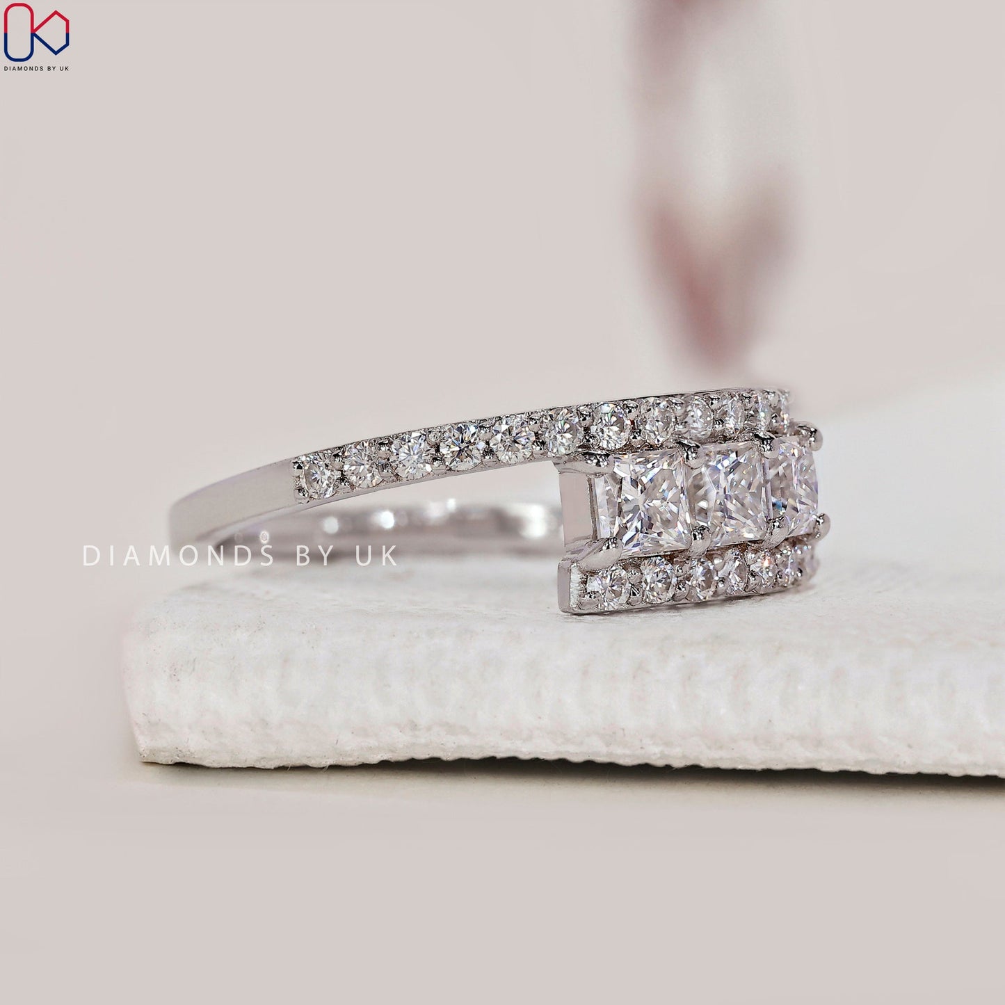 Three Diamond Princess Cut Wedding Band