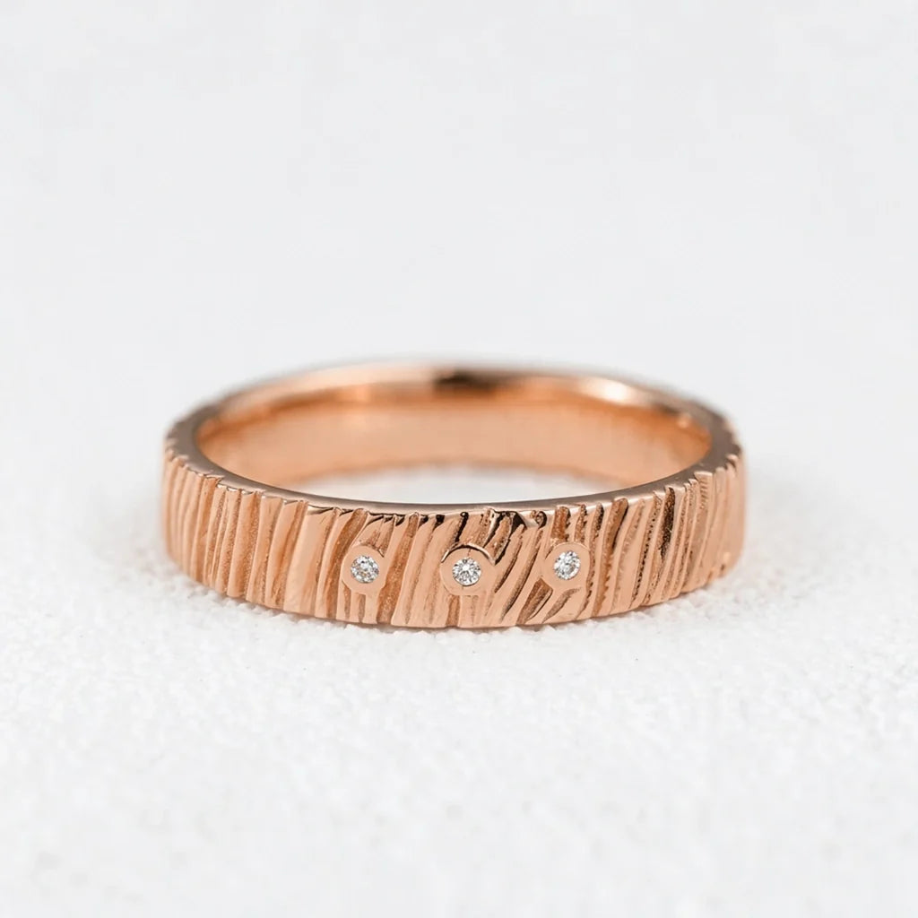 Orion's Grain | Wood Texture Diamond Band