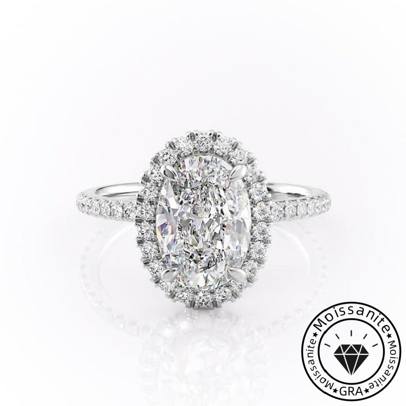 Elegant Solarii Moissanite 2.0ct Oval Cut 925 Sterling Silver Halo Design Engagement Ring