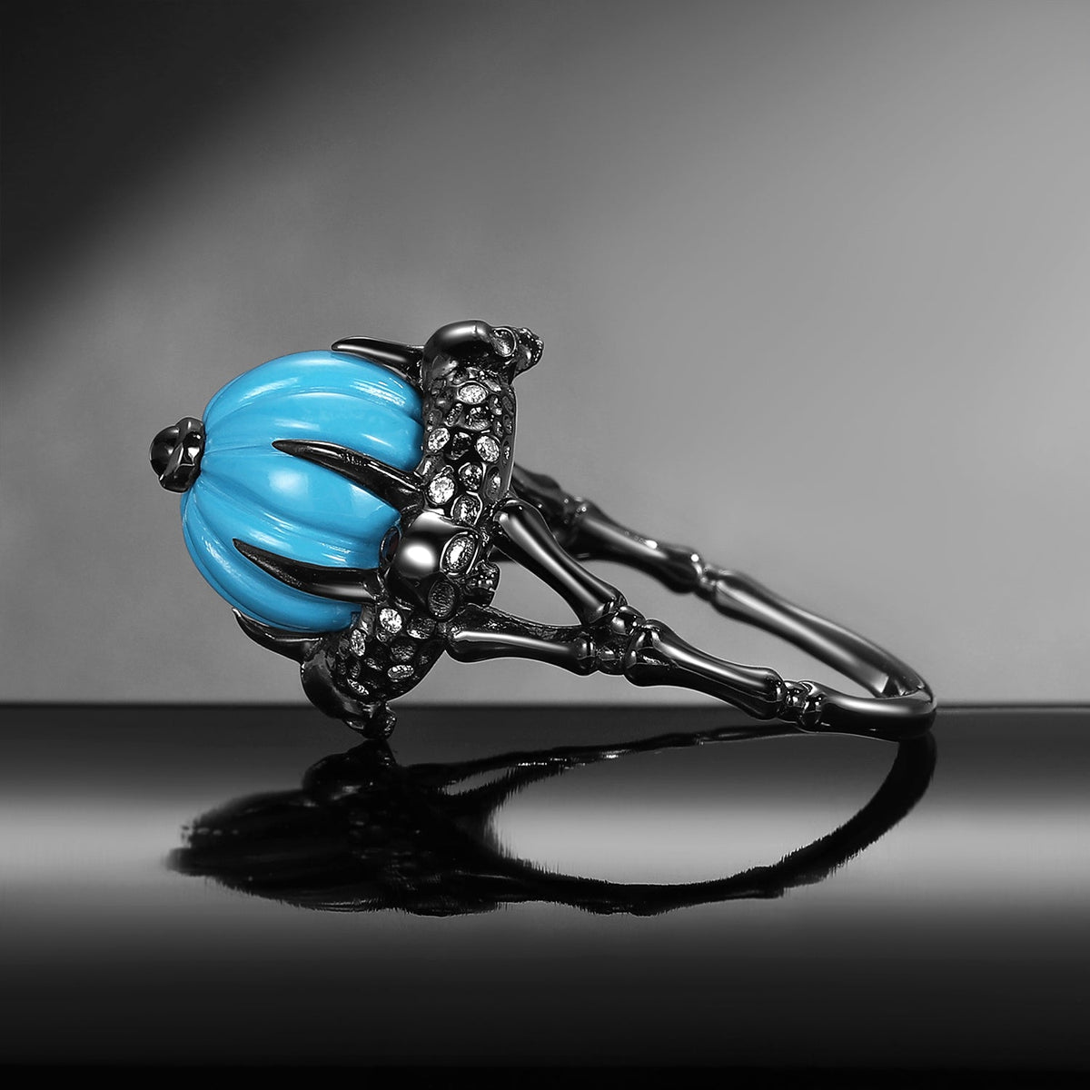 Unique Pumpkin Shaped Turquoise Halloween Gothic Engagement Ring - The Wicked Pumpkin