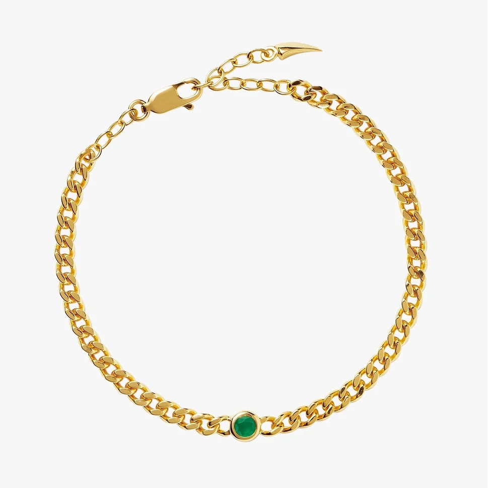 May Birthstone Chain Bracelet | 18K Gold Plated Vermeil/Green Onyx