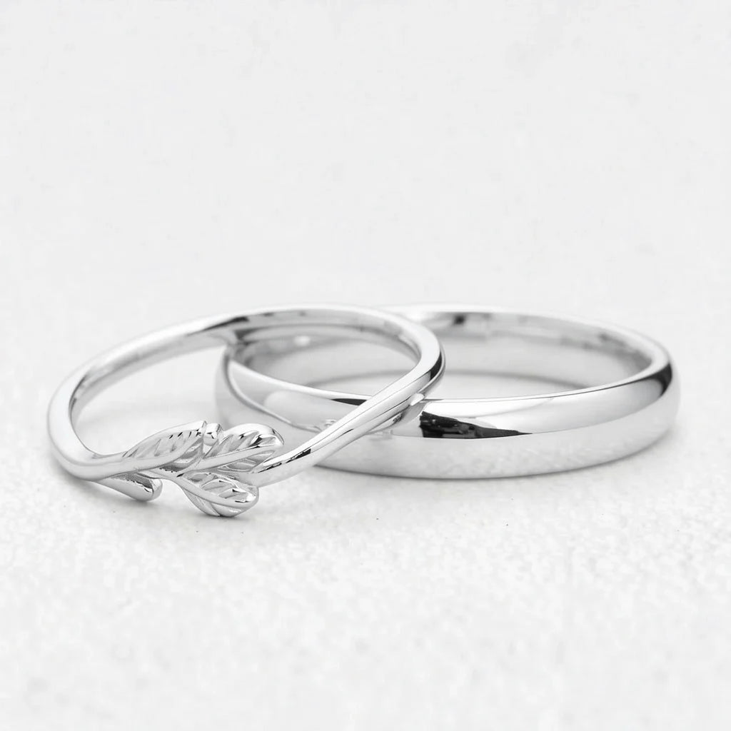 The Minimalist Pair – Classic & Leaf Designs in Polished Wedding Bands