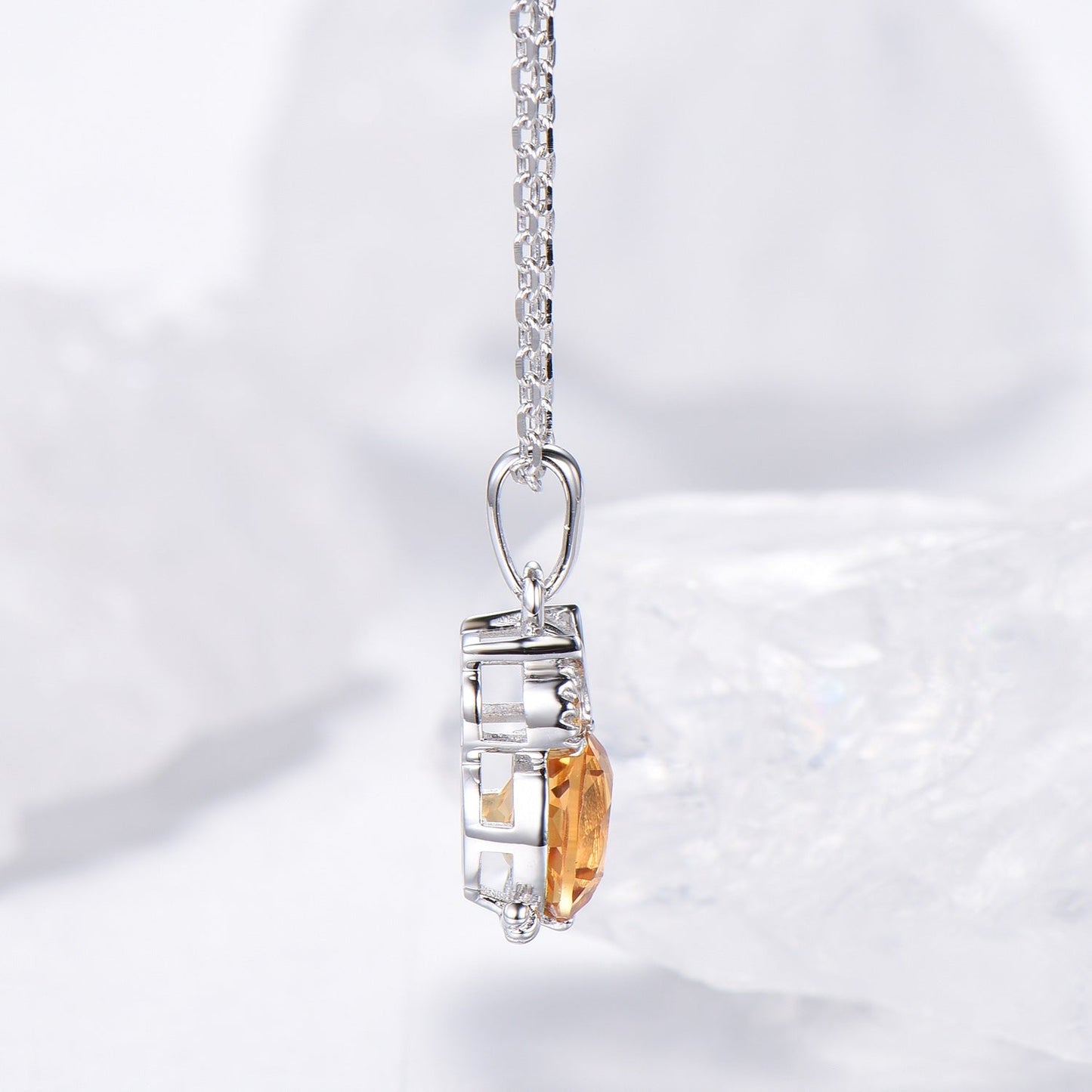 Unique Cute Owl Natural Citrine Wedding Necklace Sterling Silver Yellow Gold Mother's Pendant Animal Inspired Anniversary Gift for Daughter
