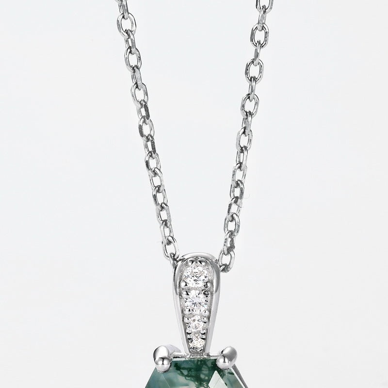 Hexagon Natural Moss Agate Pendant Necklace