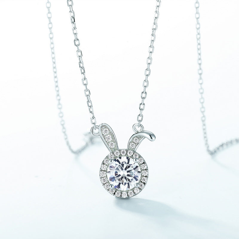 Sparkling Rabbit Halo 1 Carat Round Moissanite Pendant Necklace