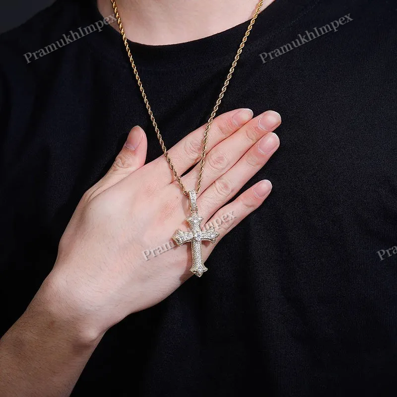 Hip Hop Fully Iced Out Holy Cross Moissanite 925 Silver Necklace