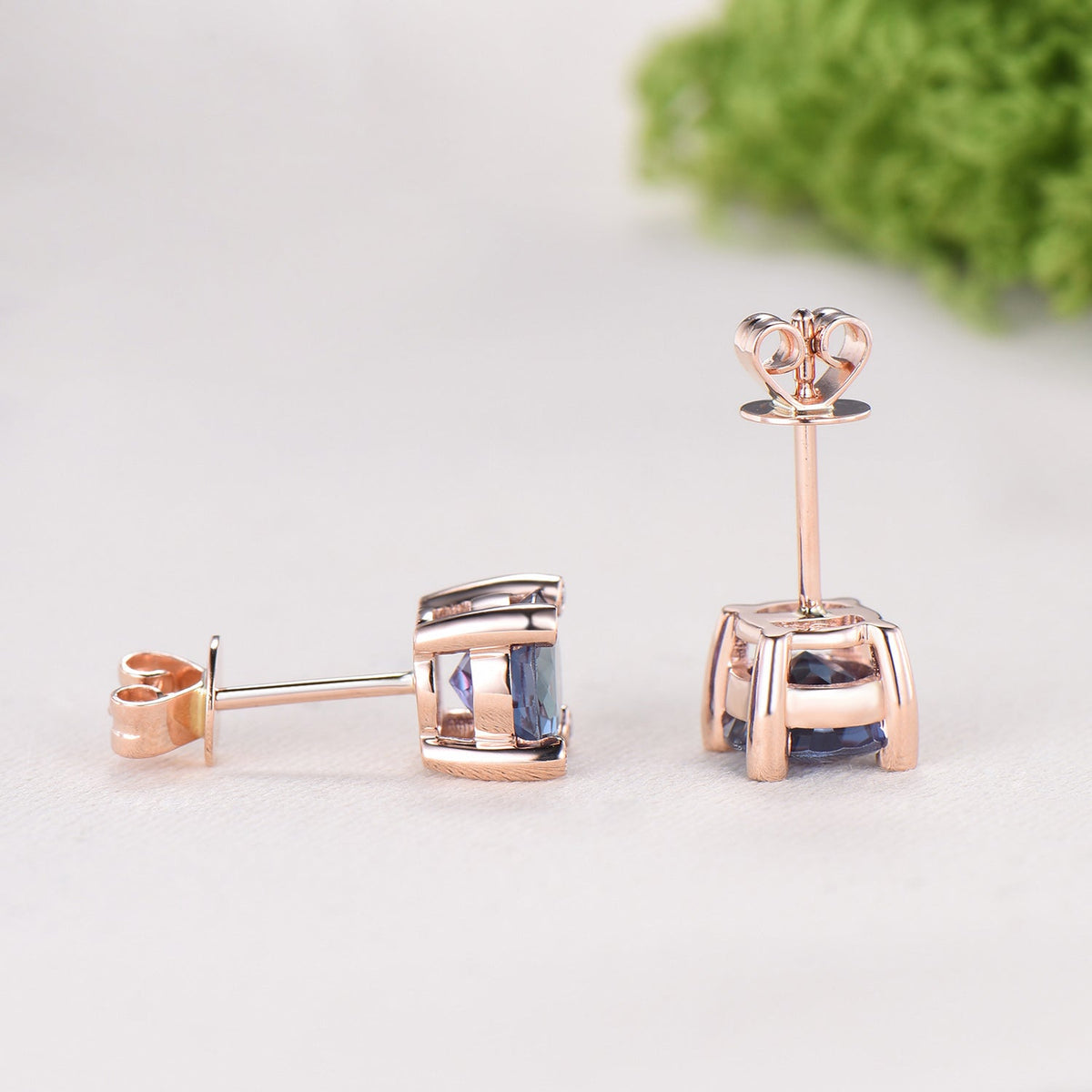 Minimalist Alexandrite Stud Earrings | Round Cut Color Change Stone, June Birthstone