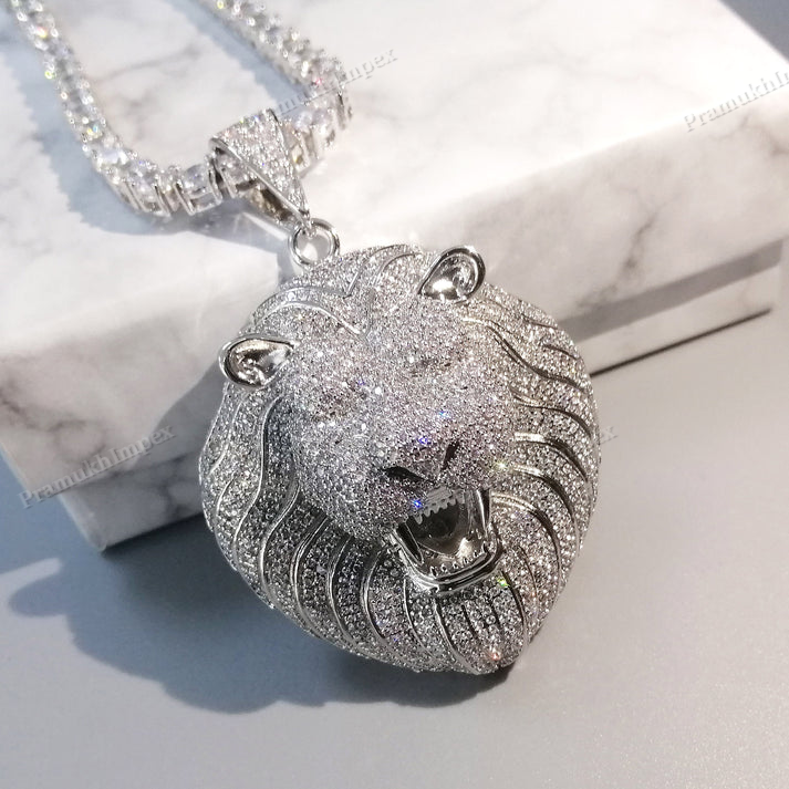 Hip Hop 925 Silver Moissanite Lion Pendant