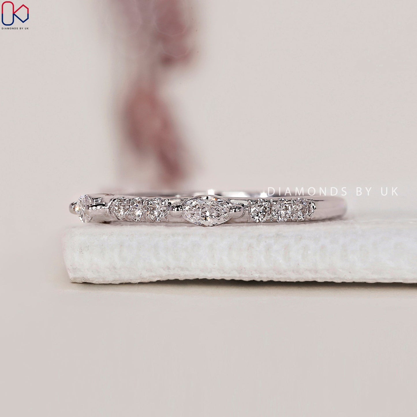 Round And Marquise Wedding Band In White Gold