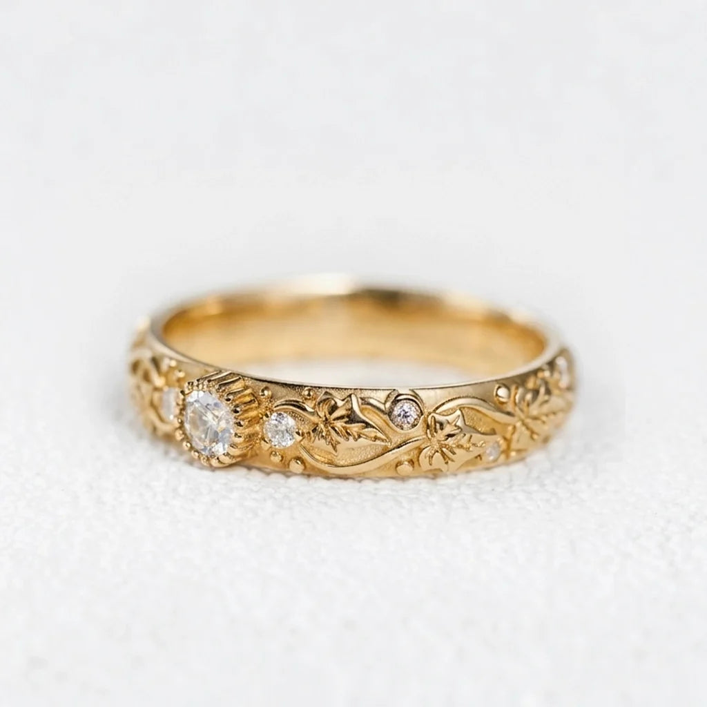 Ivy’s Twinkle | Diamond & Ivy Leaf Wedding Band
