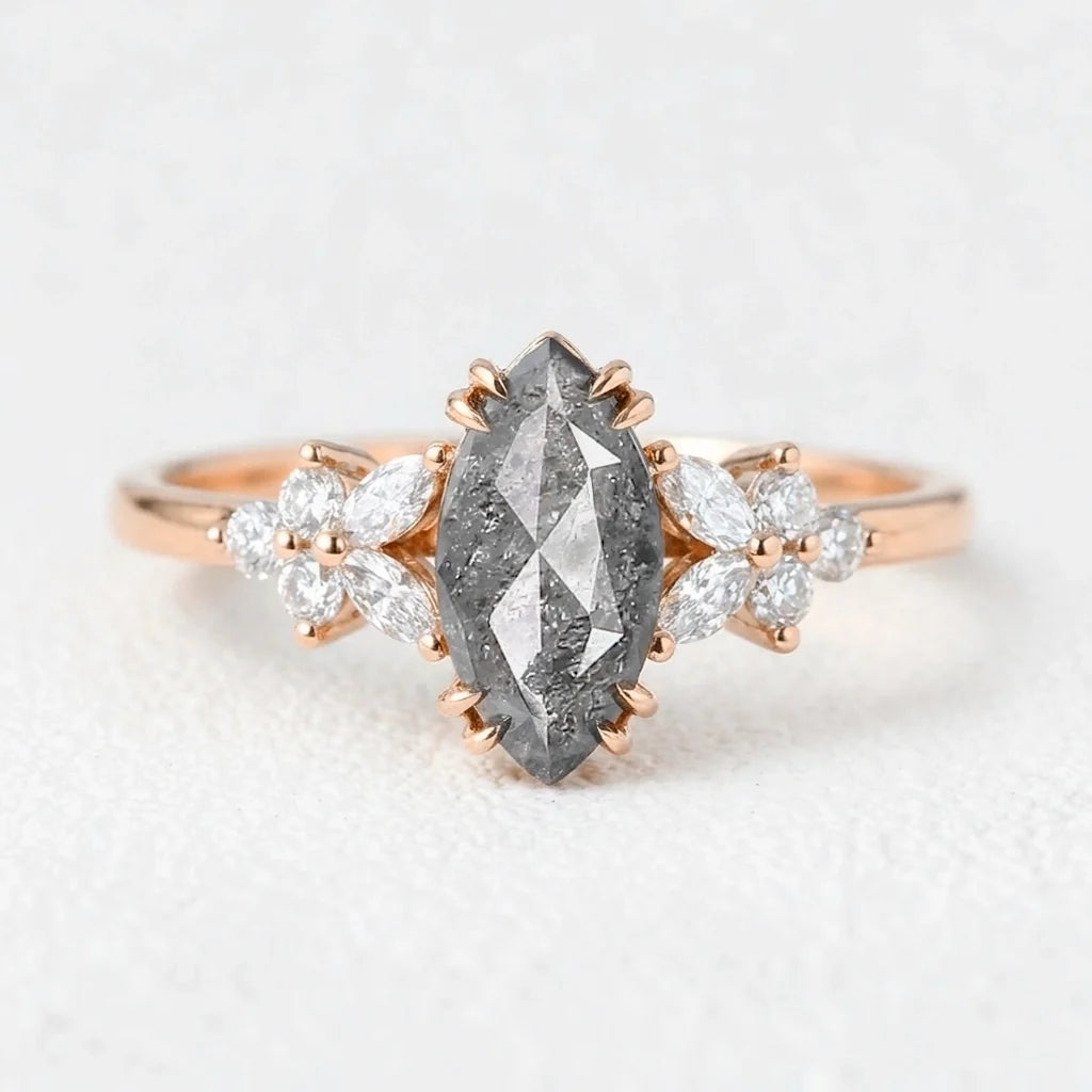 Isadora’s Blossom | 1CT Marquise Salt & Pepper Diamond Engagement Ring