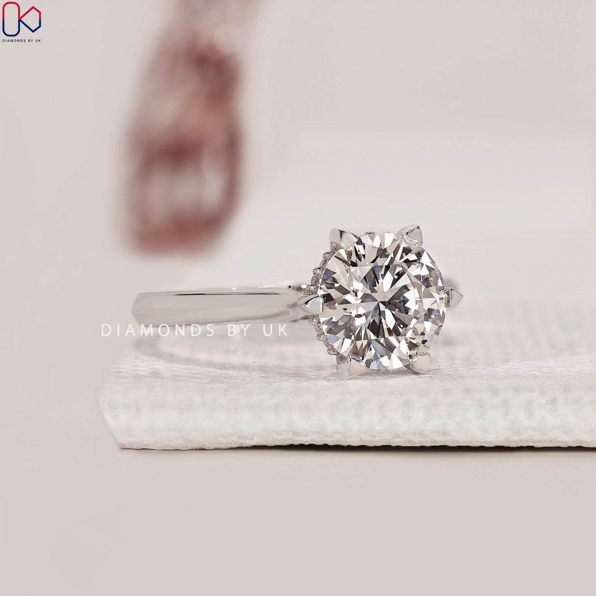 Round Diamond Hidden Halo In Cathedral Setting Ring
