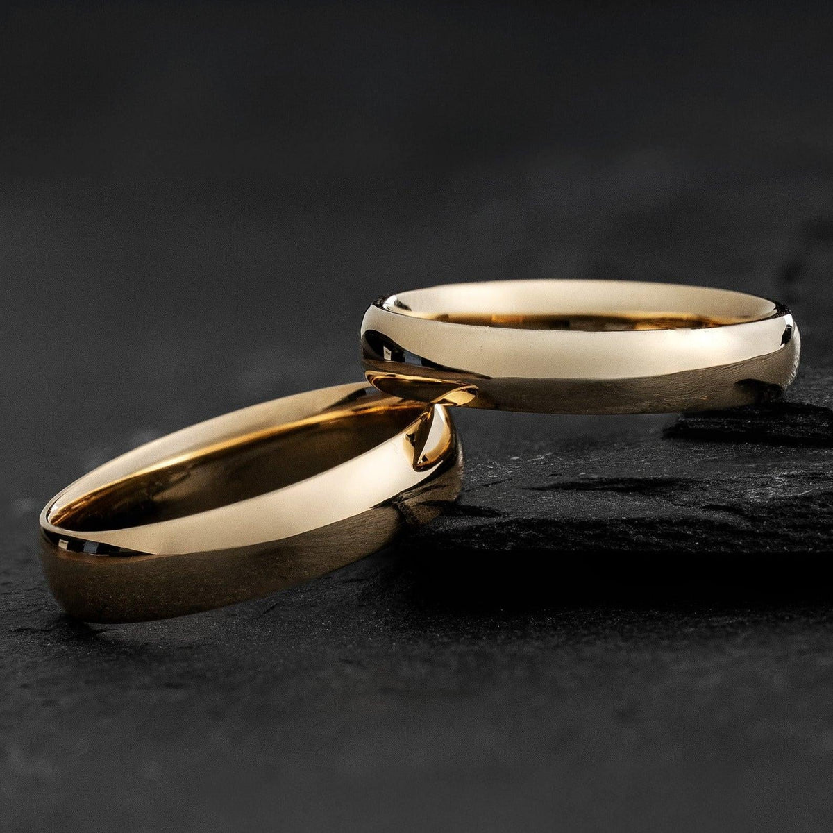 The Mirrored Pair – Polished Arc Wedding Bands in Solid Gold