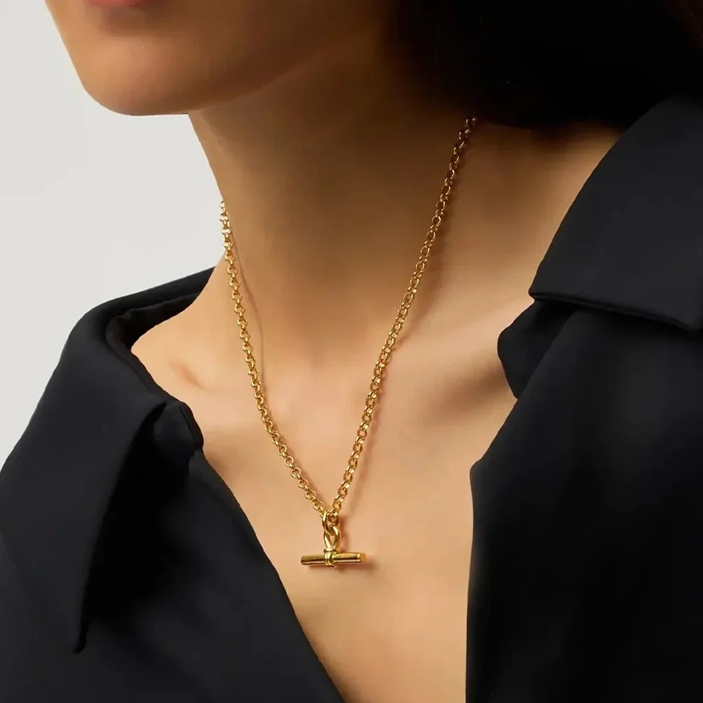 The T-Bar Link | Yellow Gold Plated Chunky Silver Chain Necklace