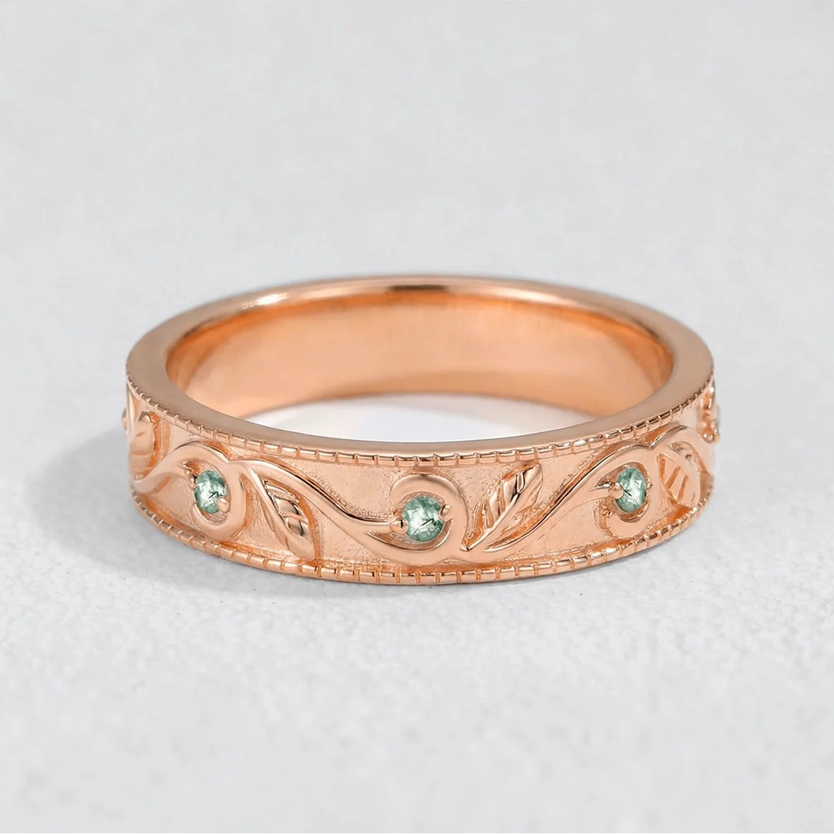 Marguerite’s Garland | Pear Cut Moss Agate Couple’s Ring Set 3pcs