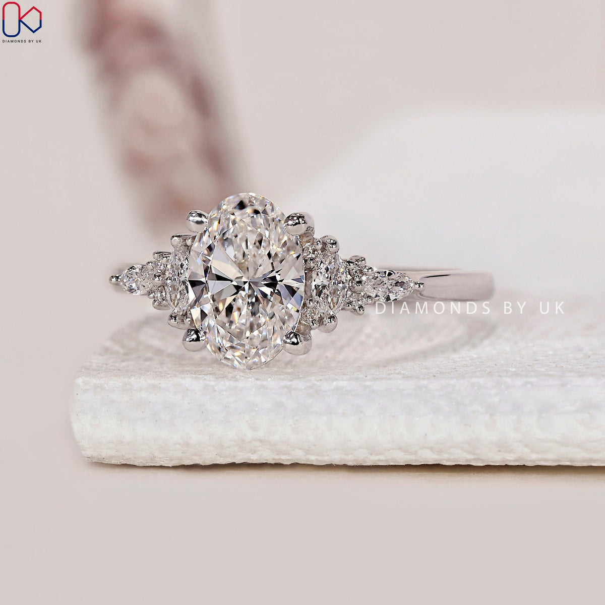 Oval Shape Engagement Ring - White Gold
