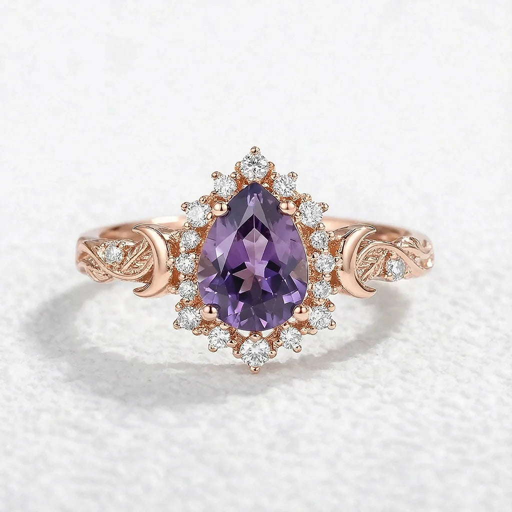 Luna’s Laurel | Purple Sapphire Halo Engagement Ring