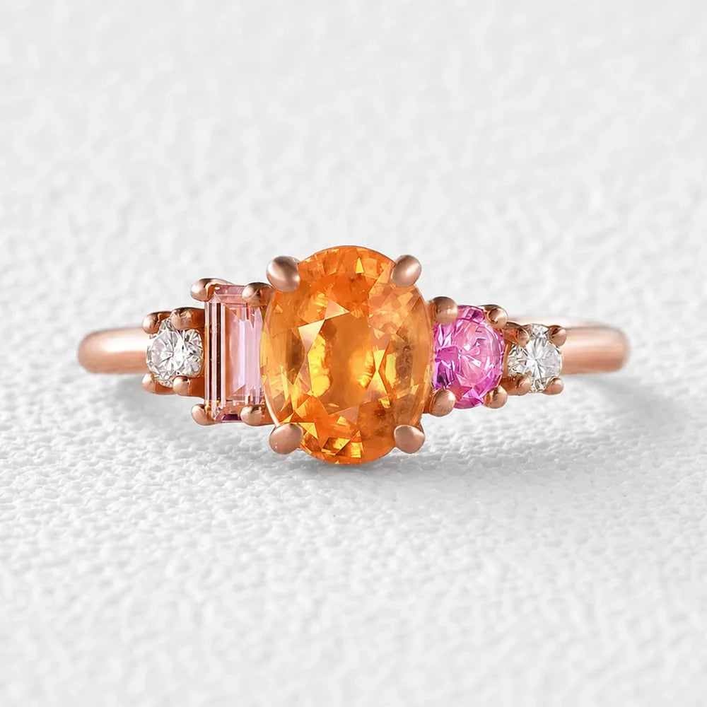Flora’s Bouquet | Multistone Birthstone Ring – Garnet, Sapphire, Tourmaline & Moissanite