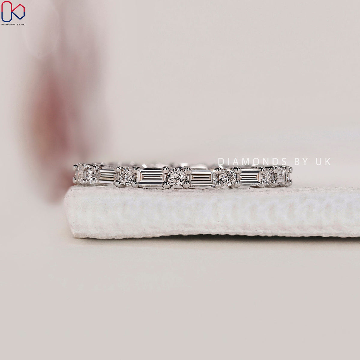 White Gold Baguette And Round Eternity Band
