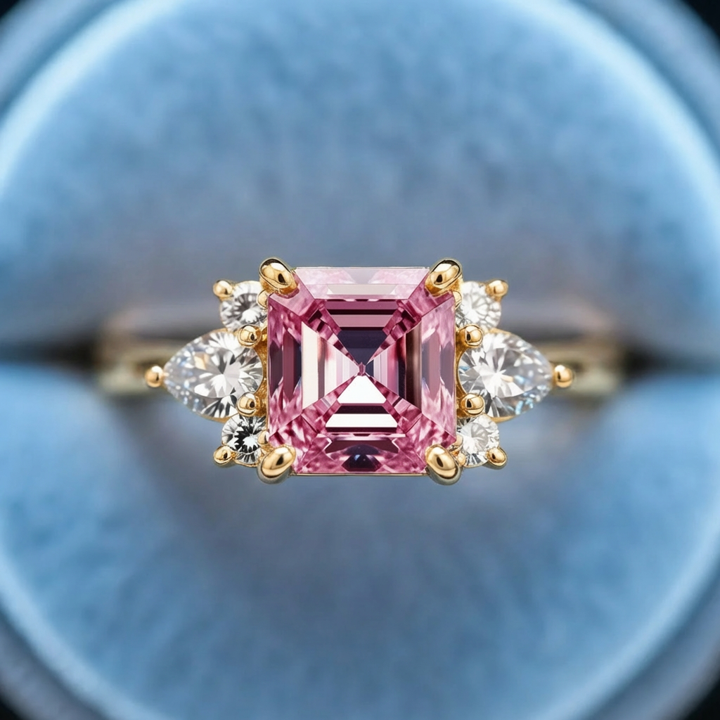 Celestine‘s Clarity | 2CT Asscher Pink Sapphire Solitaire Ring