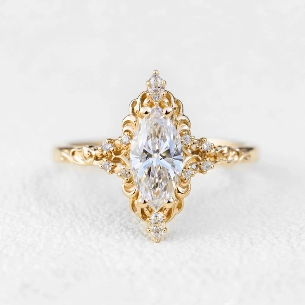 Josephine’s Coronet | 1CT Marquise Diamond Filigree Engagement Ring