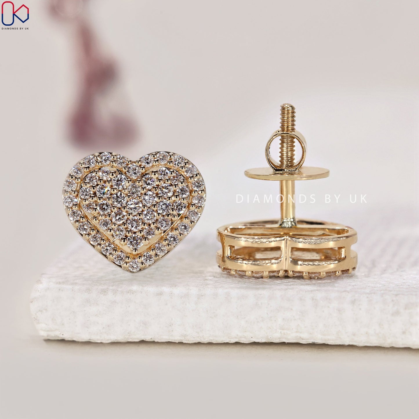 Heart Shaped Earrings - Round Diamond