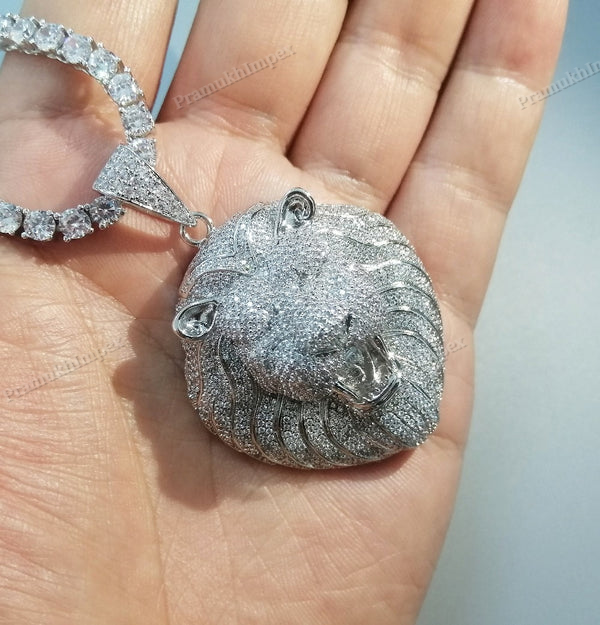 Hip Hop 925 Silver Moissanite Lion Pendant