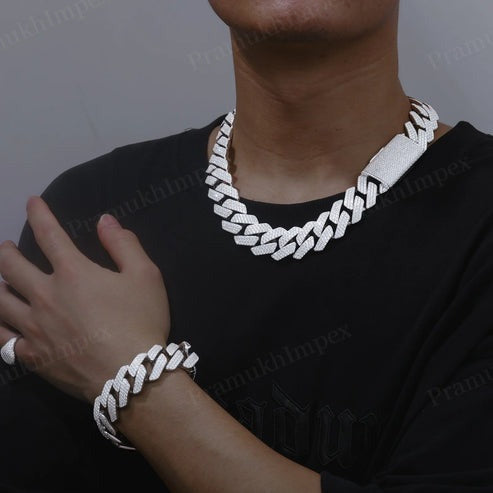 Hip Hop 23mm VVS Moissanite Silver Iced Out Miami Link Bracelet