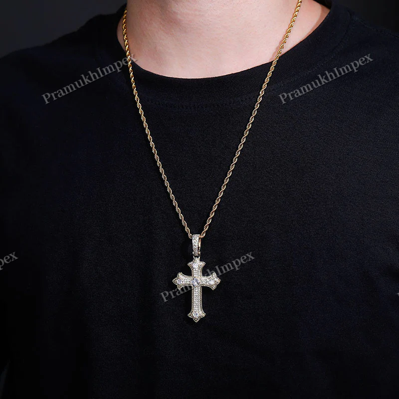 Hip Hop Fully Iced Out Holy Cross Moissanite 925 Silver Necklace