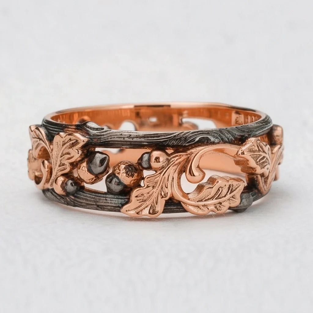 The Dark Grove | An Openwork Wide Band of Oak & Acorn