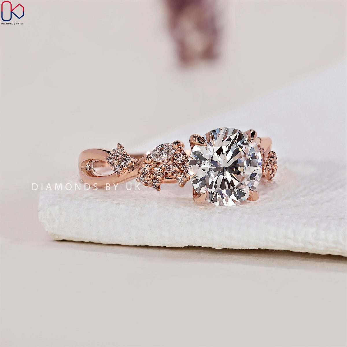 Nature Inspired Engagement Ring - Round Diamonds