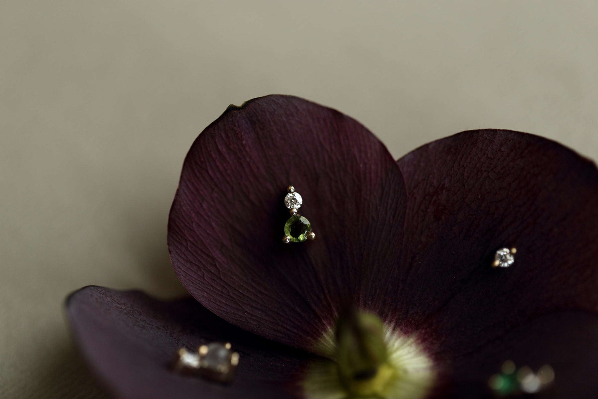 GREEN TOURMALINE AND DIAMOND STUD