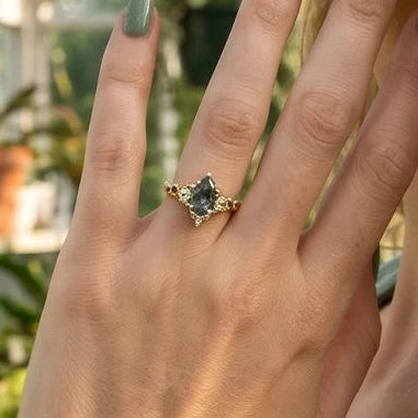 Genevieve’s Garland | Pear Moss Agate Leafy Engagement Ring