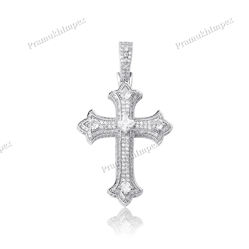 Hip Hop Fully Iced Out Holy Cross Moissanite 925 Silver Necklace