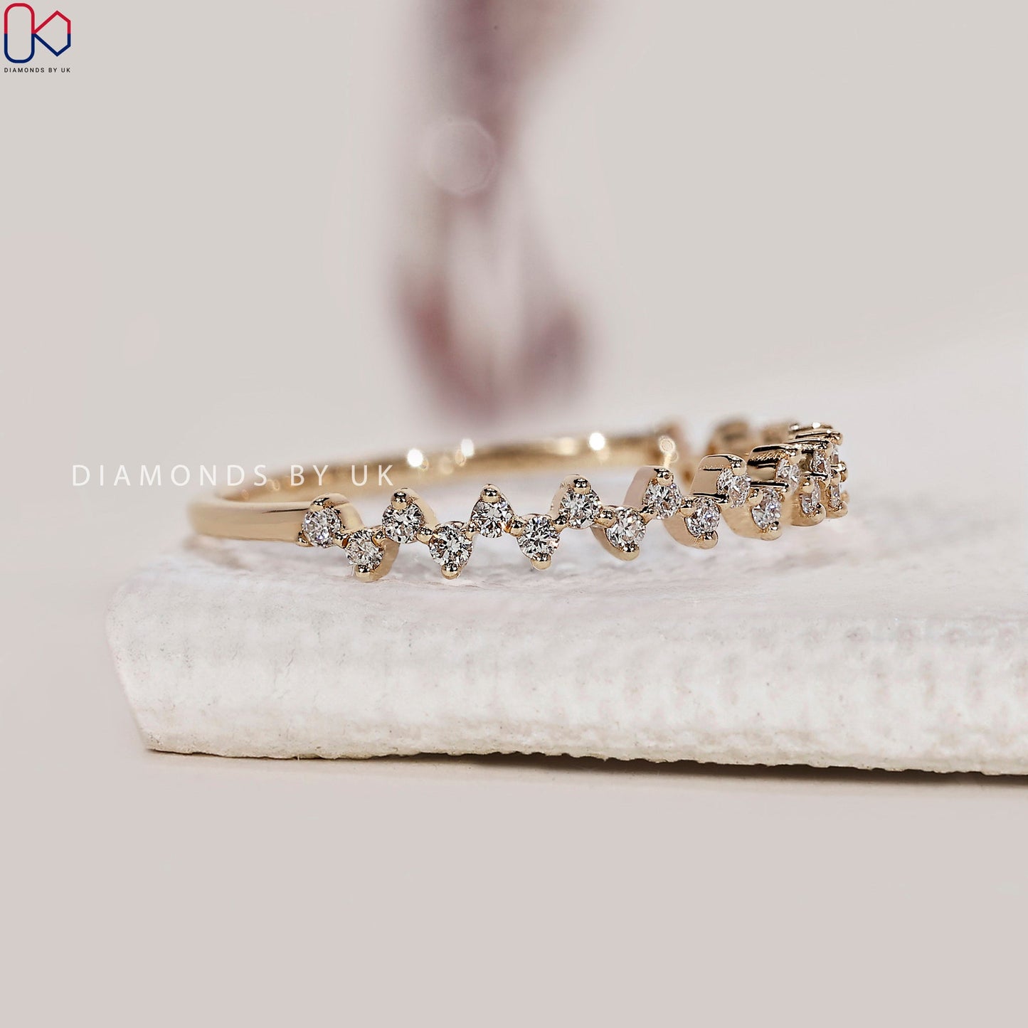 Zig Zag Diamond Wedding Band In Yellow Gold