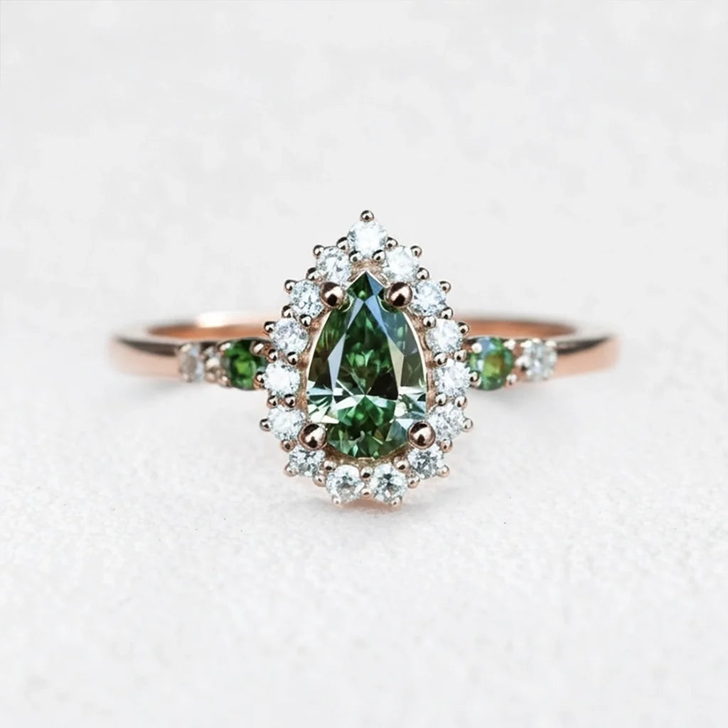 Stella's Mint | Classic Pear Cut Green Diamond Engagement Ring