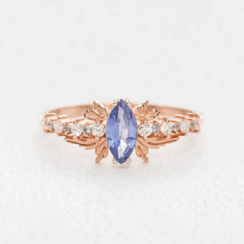 Aurora’s Fairy Wing | Marquise Natural Sapphire Vintage Bridal Set 2pcs