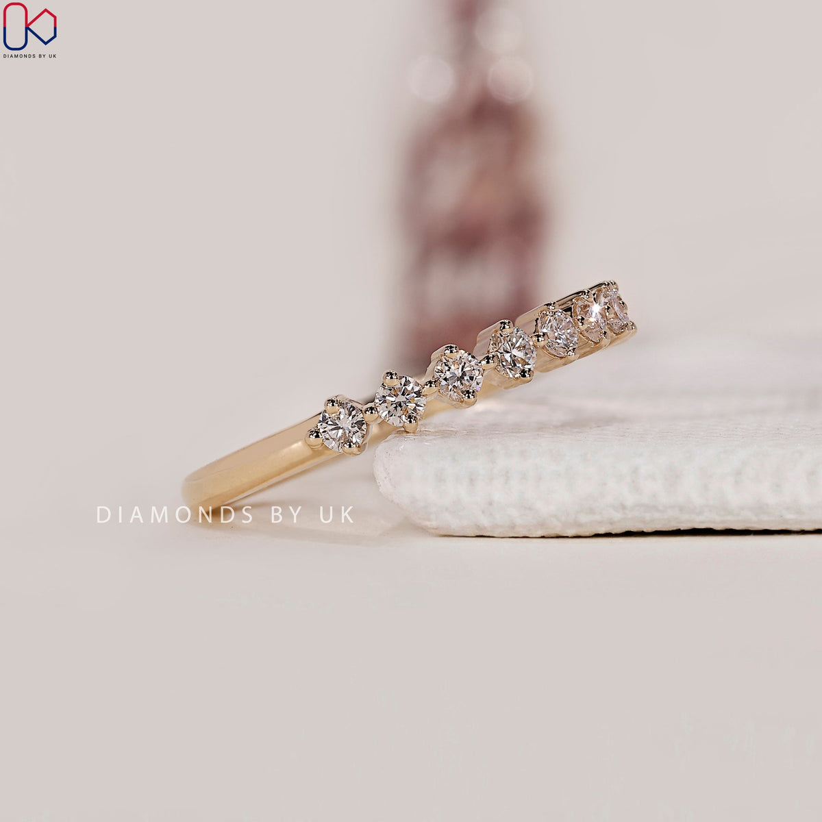 Yellow Gold Round Diamond Half Eternity Band