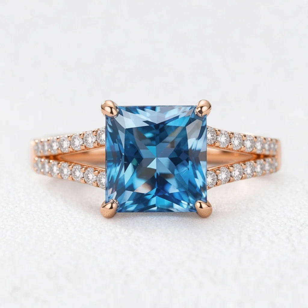 Aurora’s Luminous | Princess Cut Blue Sapphire Engagement Ring