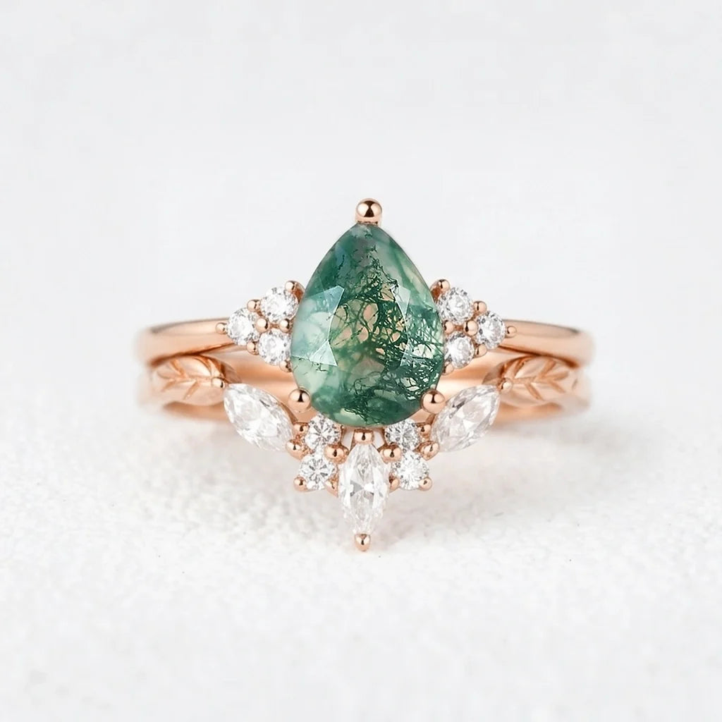 Cassandra’s Wildwood | Moss Agate Chevron Bridal Duo