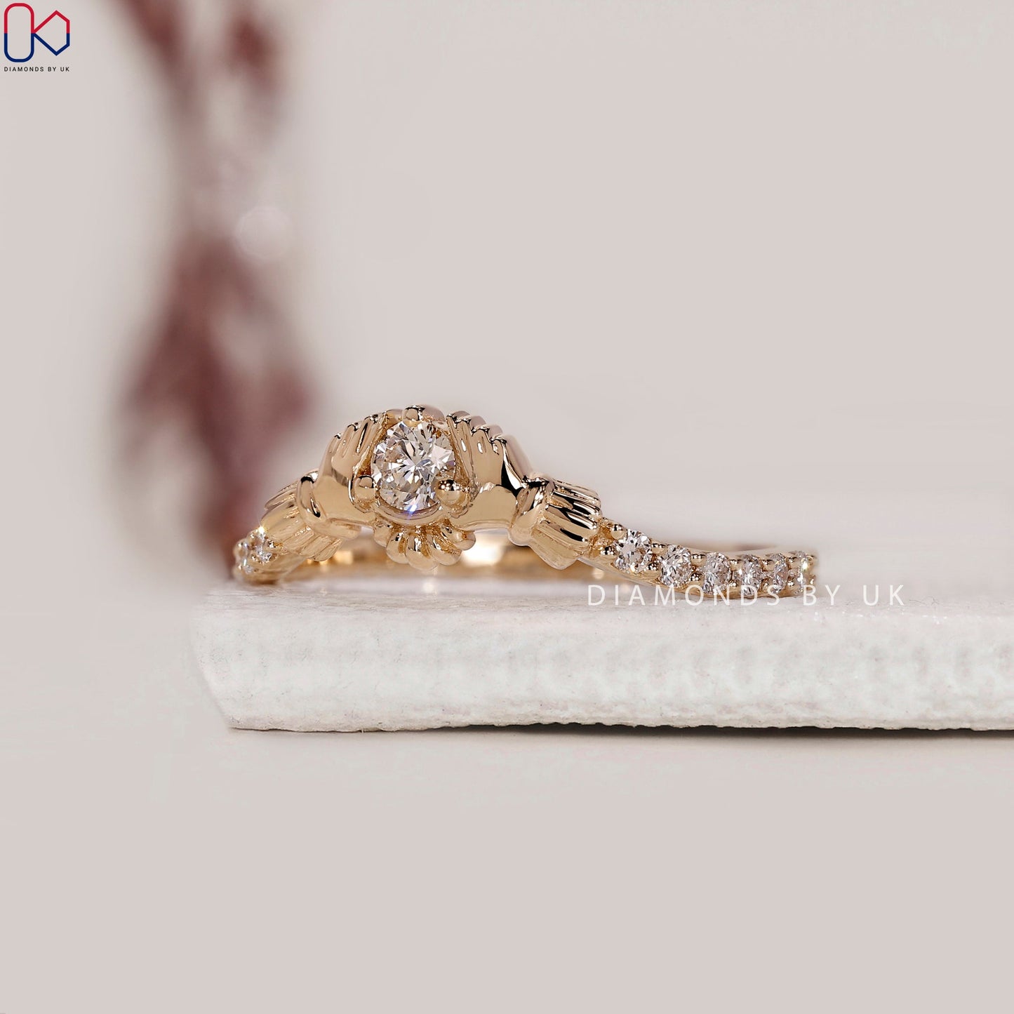 Claddagh Engagement Ring With Round Diamond