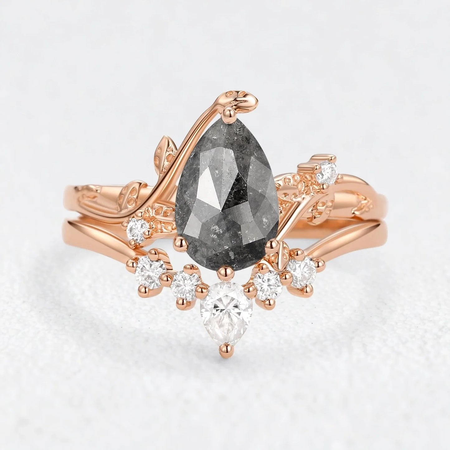 Seraphina’s Stardust | 1.5CT Pear Salt & Pepper Diamond Bridal Duo