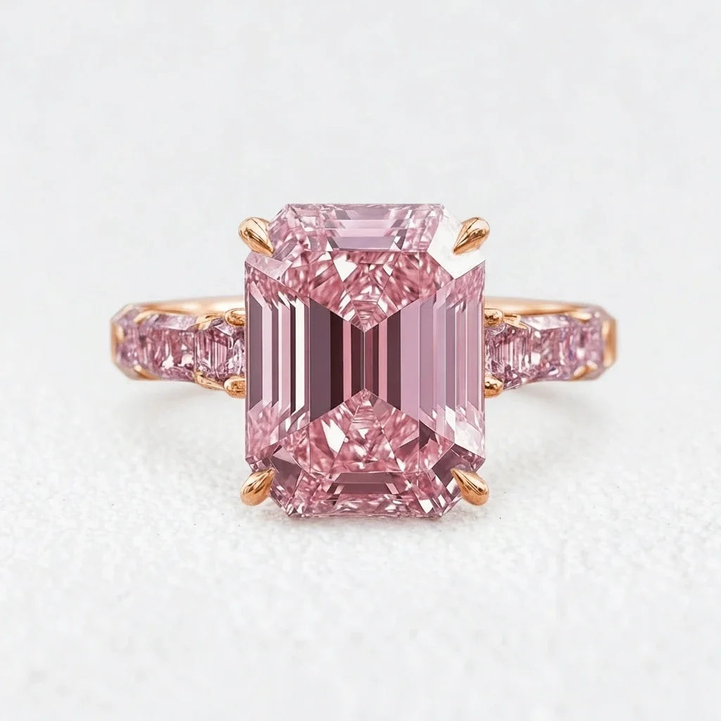 Elara’s Devotion | 3CT Emerald Cut Pink Sapphire Solitaire Engagement Ring