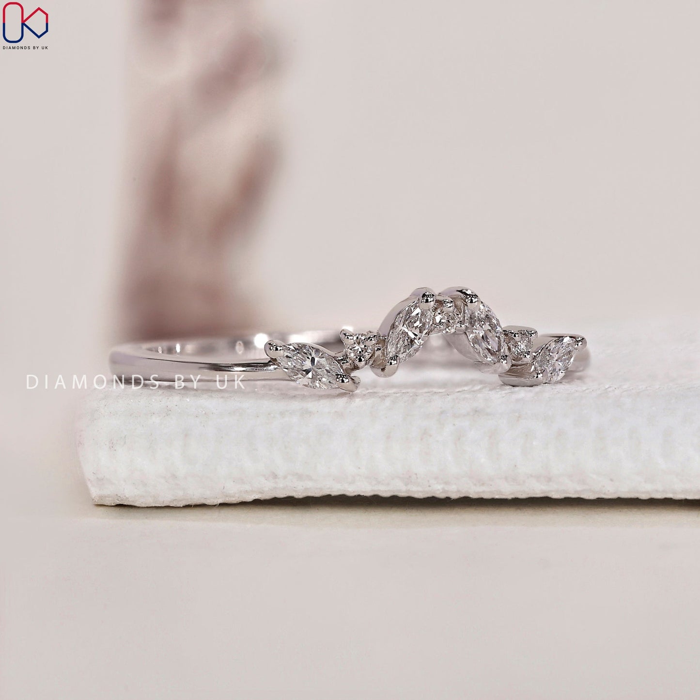 Marquise and Round Diamond Chevron Wedding Band