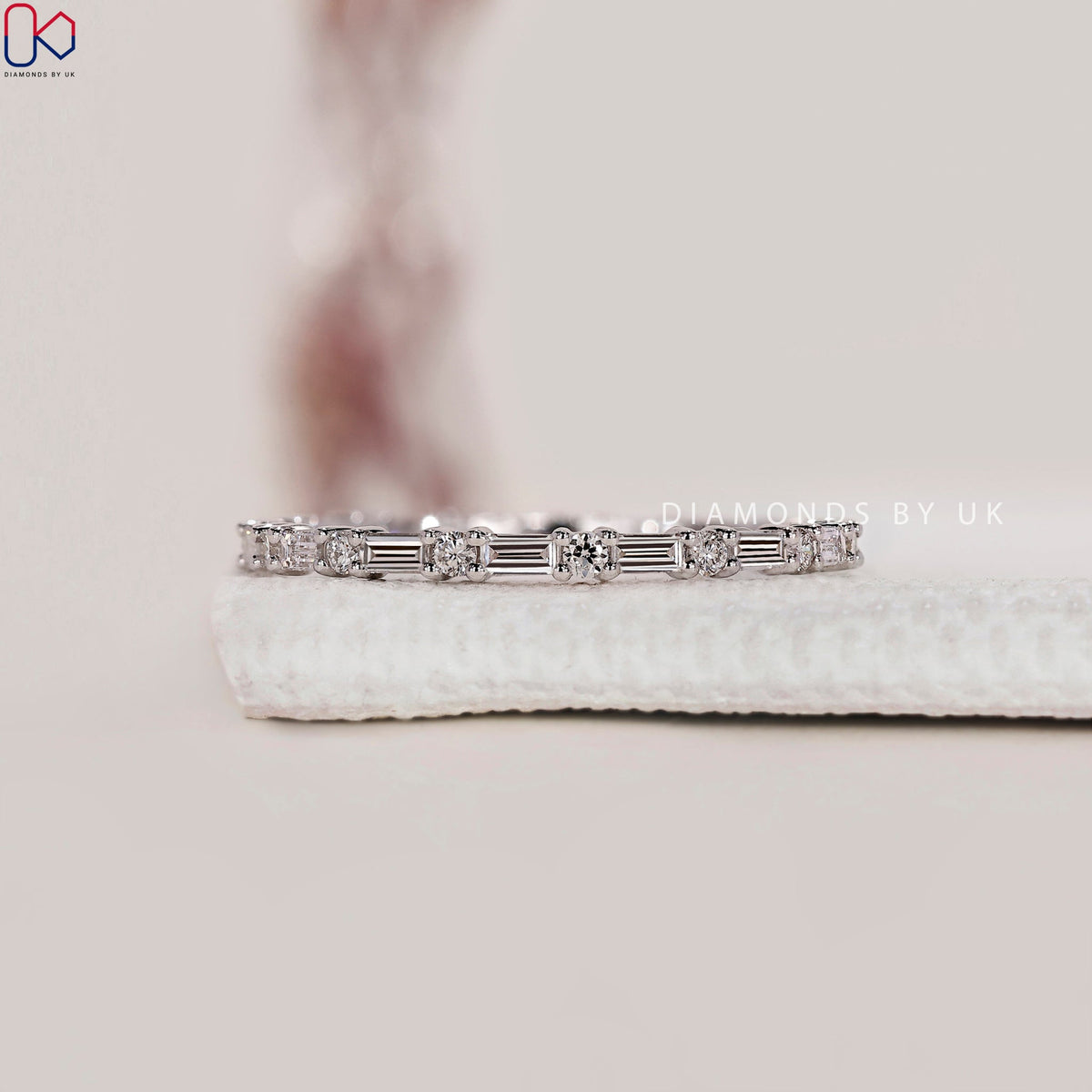 White Gold Round And Baguette Diamond Wedding Band