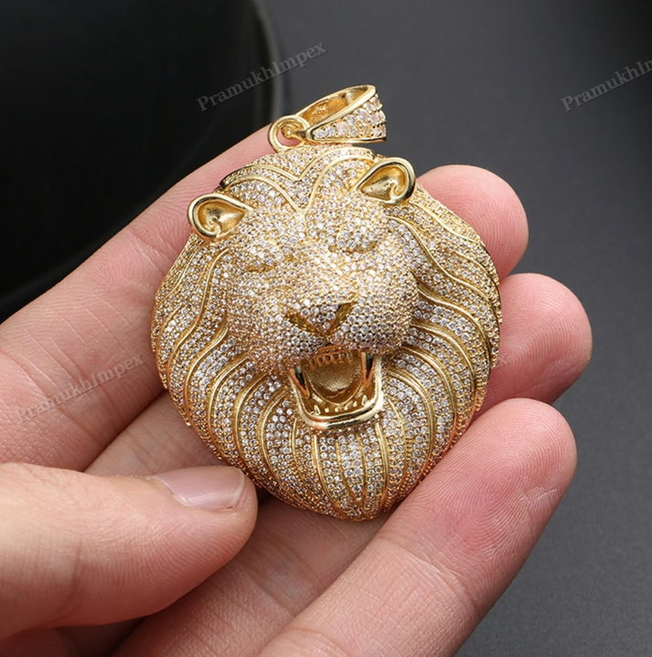 Hip Hop 925 Silver Moissanite Lion Pendant