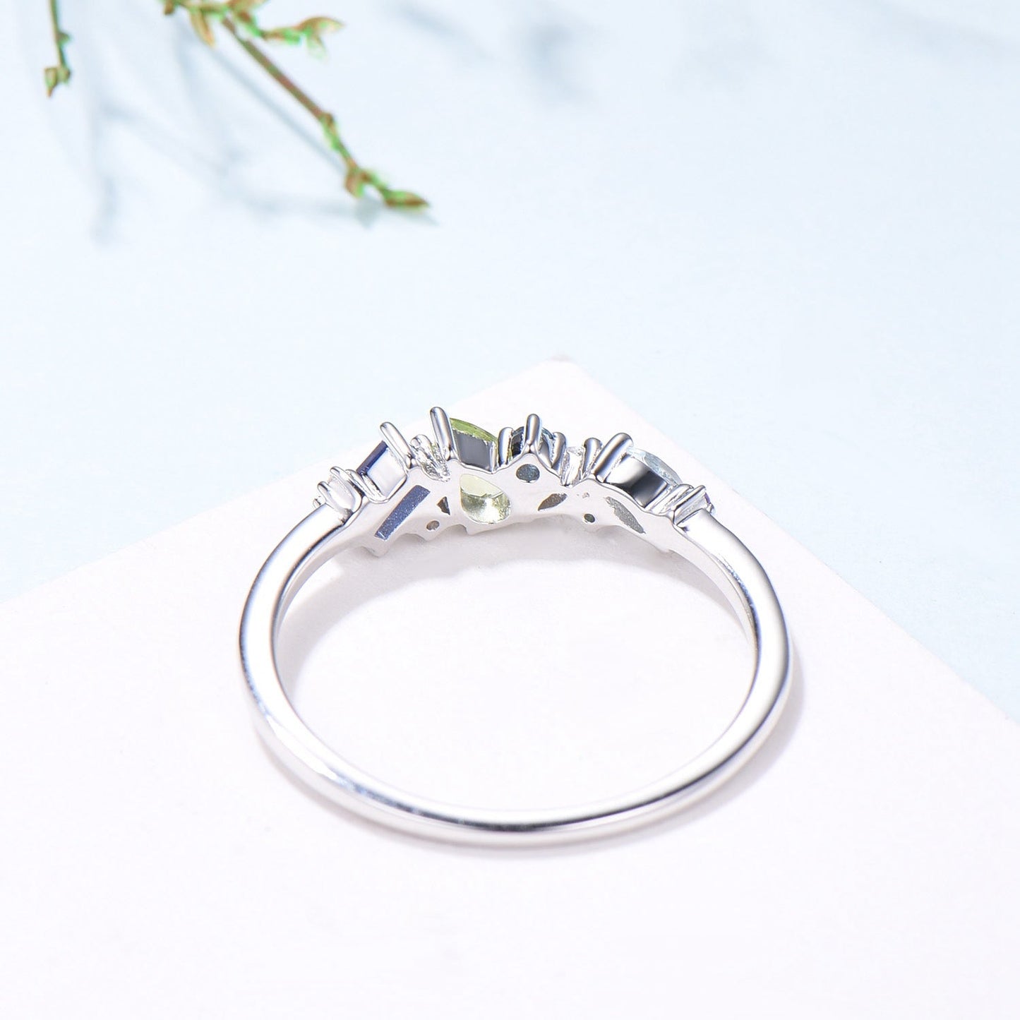 Multi-Gemstone Cluster Wedding Ring | Peridot, Amethyst, Topaz, Sapphire & Aquamarine
